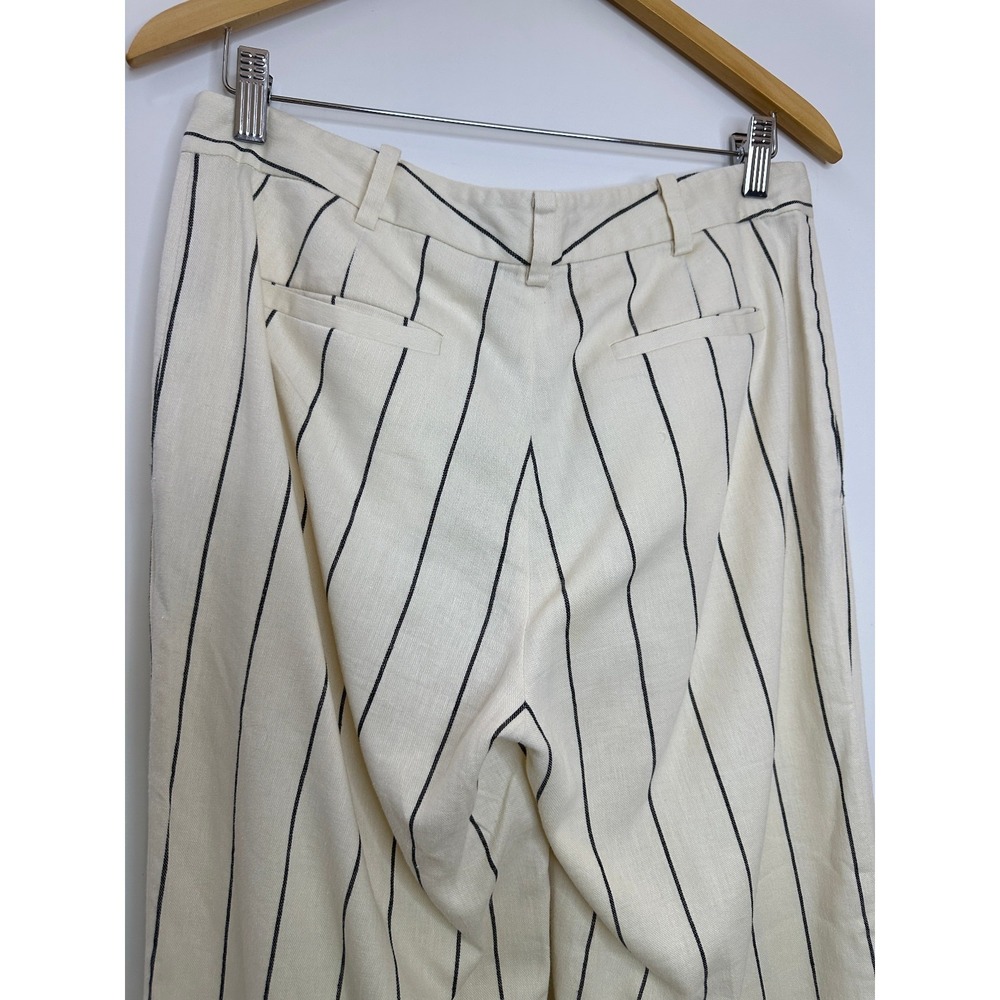 Lauren Ralph Lauren Linen Blend Pants 4 Cream Stripe Wide Leg Minimalist Office - Picture 13 of 16
